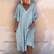 Laden Sie das Bild in den Galerie-Viewer, Einfarbiges Kleid Mit Rüschenärmeln