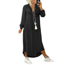 Laden Sie das Bild in den Galerie-Viewer, Einfarbiges, langärmliges, lässiges Jeanskleid für Damen