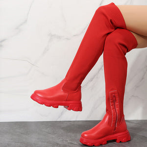 Kniehohe Elastische Strickstiefel