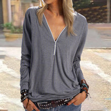 Laden Sie das Bild in den Galerie-Viewer, Solides Langarm-T-Shirt mit Reißverschluss