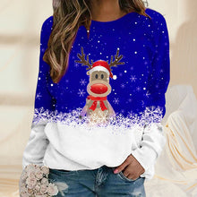 Laden Sie das Bild in den Galerie-Viewer, Weihnachtspullover mit Hirschdruck und Rundhalsausschnitt für Damen
