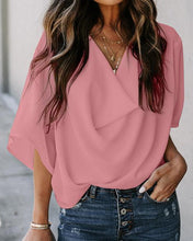 Laden Sie das Bild in den Galerie-Viewer, Einfarbige Chiffon-Bluse Mit V-Ausschnitt Für Damen