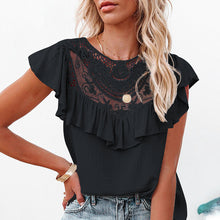 Laden Sie das Bild in den Galerie-Viewer, Damen Sommer kurzärmeliges T-Shirt mit Strickspitze