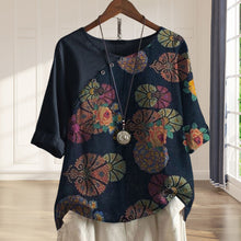 Laden Sie das Bild in den Galerie-Viewer, Kurzärmliges Bedrucktes T-Shirt mit Blumendruck für Damen