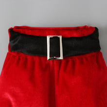 Laden Sie das Bild in den Galerie-Viewer, 3-teiliges Set aus Teddy-Oberteil und Flare-Hose aus süßem rotem Samt mit Weihnachtsmotiv