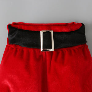 3-teiliges Set aus Teddy-Oberteil und Flare-Hose aus süßem rotem Samt mit Weihnachtsmotiv