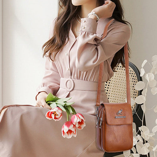 Neue modische doppellagige Umhängetasche aus weichem Leder