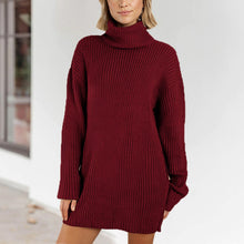 Laden Sie das Bild in den Galerie-Viewer, Damen Langärmliges Lockeres Pulloverkleid mit Rollkragen
