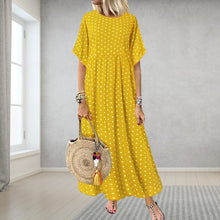 Laden Sie das Bild in den Galerie-Viewer, Halbärmeliges Gepunktetes Kleid mit Rundhalsausschnitt