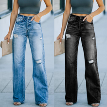 Laden Sie das Bild in den Galerie-Viewer, Damen Gerade zerrissene Jeans