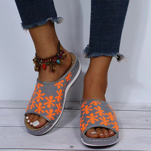 Retro Hohlblumensandalen mit rundem Kopf für Damen