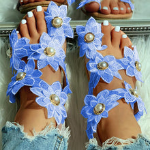 Laden Sie das Bild in den Galerie-Viewer, Lässige Damensandalen mit Chiffonblume und Perlen
