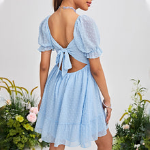 Laden Sie das Bild in den Galerie-Viewer, Einfarbiges Schleifenkleid mit hoher Taille für Damen