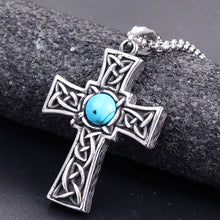 Laden Sie das Bild in den Galerie-Viewer, Keltisches Kreuz Halskette mit Türkis für Männer