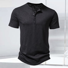 Laden Sie das Bild in den Galerie-Viewer, T-Shirt mit Henley-Kragen aus geflammter Baumwolle