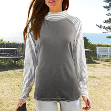 Laden Sie das Bild in den Galerie-Viewer, Gestreiftes Sweatshirt mit langen Ärmeln und Stehkragen
