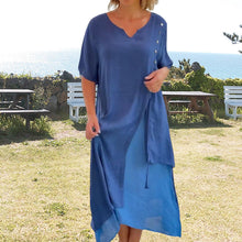 Laden Sie das Bild in den Galerie-Viewer, Asymmetrisches Kleid mit kurzen Ärmeln und V-Ausschnitt