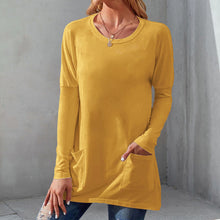 Laden Sie das Bild in den Galerie-Viewer, Einfarbiges Langärmeliges T-Shirt mit Rundhalsausschnitt
