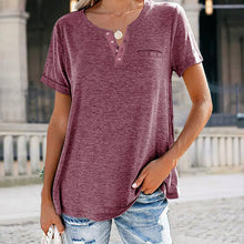 Laden Sie das Bild in den Galerie-Viewer, Modisches einfarbiges kurzärmeliges T-shirt mit Tasche