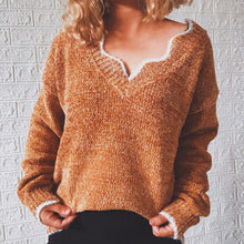 Laden Sie das Bild in den Galerie-Viewer, Langärmeliger Lässiger Pullover mit V-Ausschnitt
