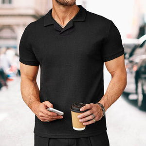 2023 Neues Sommer-Poloshirt mit Waffelmuster und V-Ausschnitt