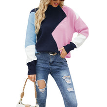 Laden Sie das Bild in den Galerie-Viewer, Modischer Strickpullover mit Rundhalsausschnitt in Kontrastfarbe