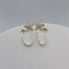 Laden Sie das Bild in den Galerie-Viewer, Diamant Seestern Perlen Ohrringe