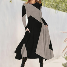 Laden Sie das Bild in den Galerie-Viewer, Langärmliges Kontrastkleid mit Taschen