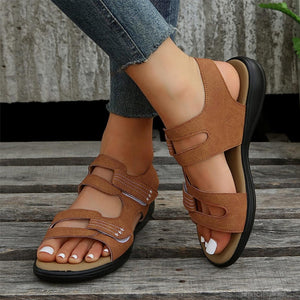 Lässige bequeme Damen-Sandalen aus Leder mit Klettverschluss