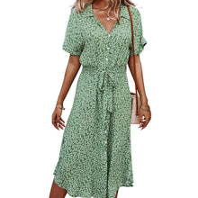 Laden Sie das Bild in den Galerie-Viewer, Lässiges Kurzärmliges Kleid mit Blumenmuster