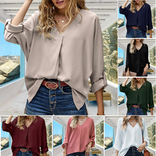Laden Sie das Bild in den Galerie-Viewer, Herbst-Chiffon-Bluse mit V-Ausschnitt