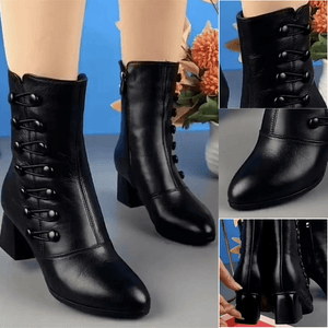 Warme Lederstiefel mit seitlichem Knopf