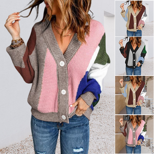 Colorblock-Pullover Cardigan mit V-Ausschnitt