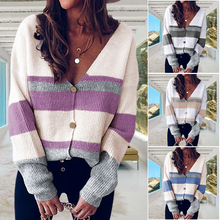 Laden Sie das Bild in den Galerie-Viewer, Gestreifte Strickjacke mit V-Ausschnitt