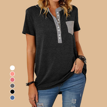 Laden Sie das Bild in den Galerie-Viewer, Damen einreihiges lockeres lässiges kurzärmliges T-Shirt