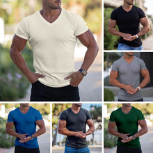 Laden Sie das Bild in den Galerie-Viewer, Einfarbiges Atmungsaktives Strick-T-Shirt Mit V-Ausschnitt