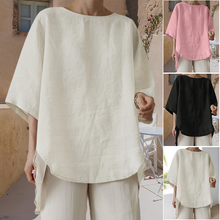 Laden Sie das Bild in den Galerie-Viewer, Einfarbiges Lässiges Lockeres Damenhemd mit Rundhalsausschnitt