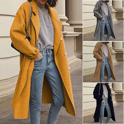 Langer Lässiger Mantel mit Revers für Damen