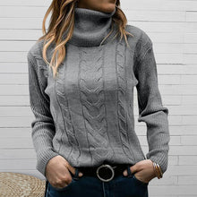 Laden Sie das Bild in den Galerie-Viewer, Einfarbiger Strickpullover mit Revers für Damen