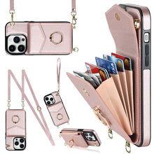 Laden Sie das Bild in den Galerie-Viewer, IPhone-Leder-Brieftaschenhülle mit Schlaufe und Umhängeband
