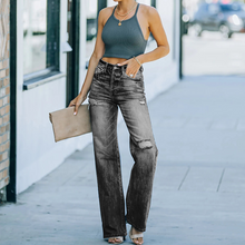 Laden Sie das Bild in den Galerie-Viewer, Damen Gerade zerrissene Jeans