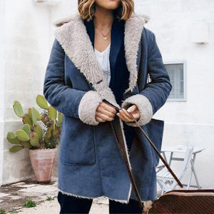 Lange Dicke Reversjacke aus Plüsch