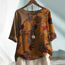 Laden Sie das Bild in den Galerie-Viewer, Kurzärmliges Bedrucktes T-Shirt mit Blumendruck für Damen