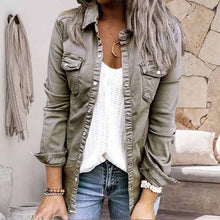 Laden Sie das Bild in den Galerie-Viewer, Einfarbige Plissierte Jeansjacke mit Reverskragen
