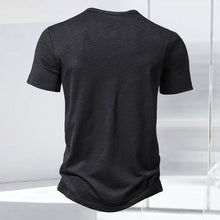 Laden Sie das Bild in den Galerie-Viewer, T-Shirt mit Henley-Kragen aus geflammter Baumwolle