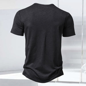 T-Shirt mit Henley-Kragen aus geflammter Baumwolle