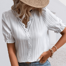 Laden Sie das Bild in den Galerie-Viewer, Elegante Bluse mit V-Ausschnitt und schlichter Spitze