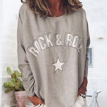 Laden Sie das Bild in den Galerie-Viewer, Damen-Sweatshirt mit Sterndruck und Rundhalsausschnitt