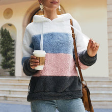 Laden Sie das Bild in den Galerie-Viewer, Kontrastfarbenes Kapuzen-Sweatshirt mit Kordelzug