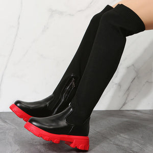 Kniehohe Elastische Strickstiefel